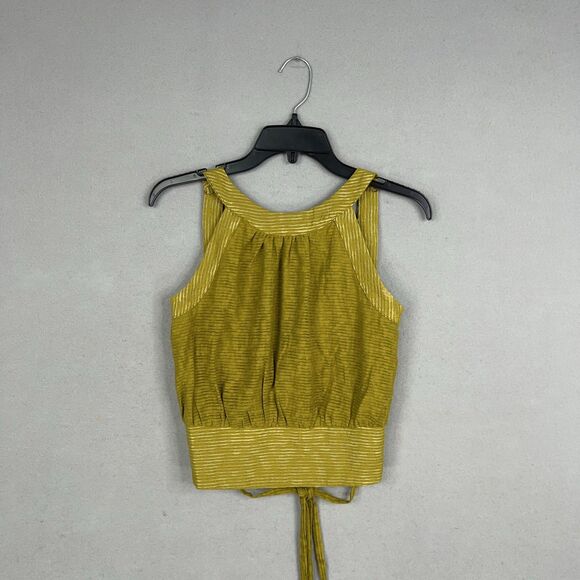 Anthropologie Top Womens XS Striped Sleeveless Crop Tie Back Criss Cross Smocked - Picture 1 of 15